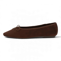 Espresso brown square-toe ballet flat with small bow detail at the vamp