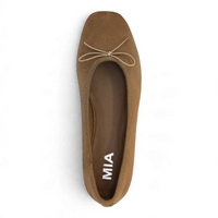 Stone tan ballet flat interior view with “MIA” logo on the lining
