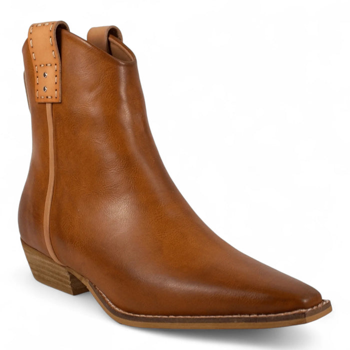 Abby Western Cowboy Ankle Booties - Cognac