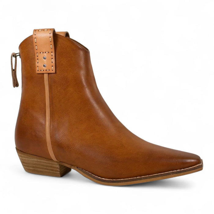 Abby Western Cowboy Ankle Booties - Cognac