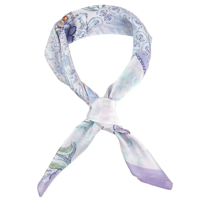 Abstract Floral Print Bandana Scarf - Purple Blue - SCARVES