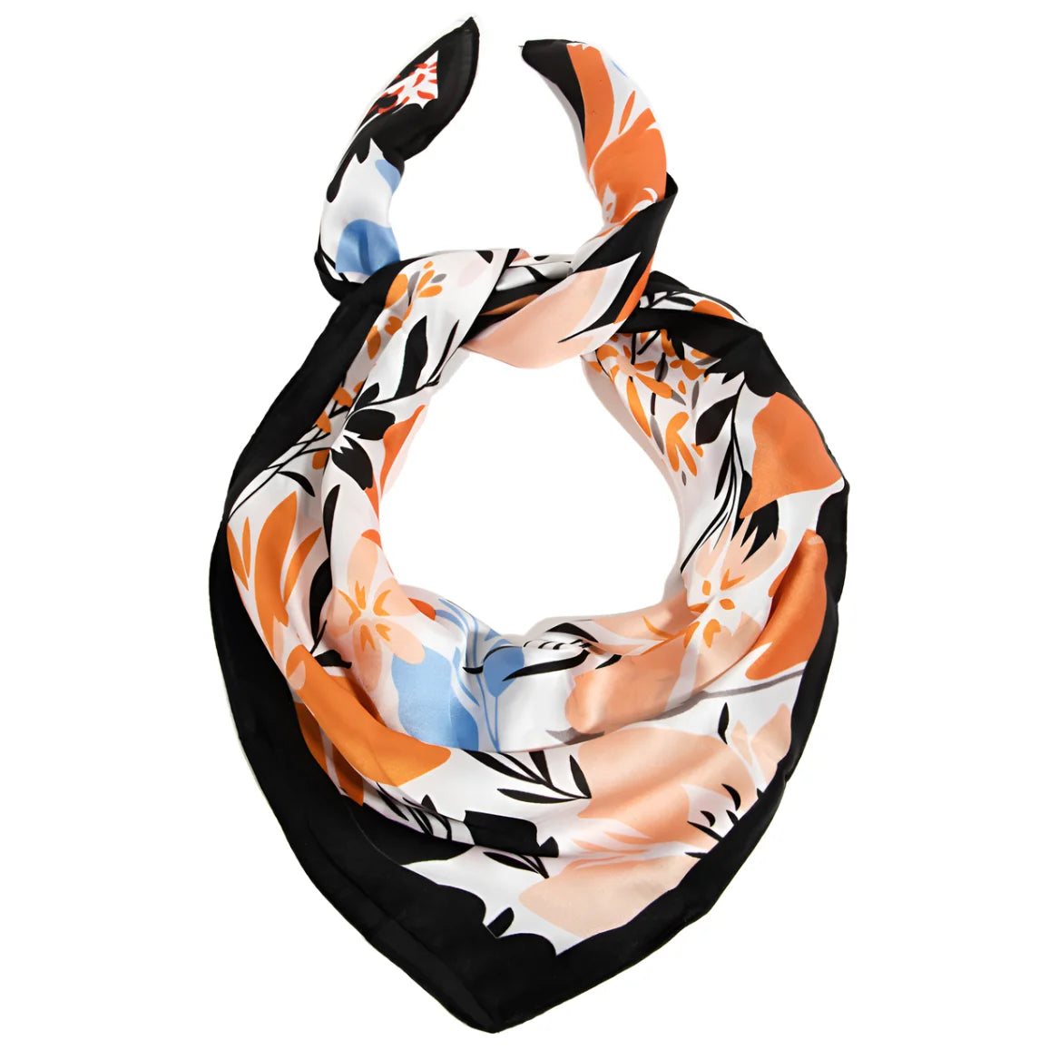 Colorful Abstract Floral Print Scarf folded in a triangle shape for stylish elegance