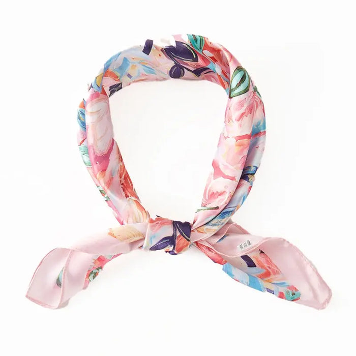 Abstract Floral Print Square Bandana Scarf - Blush - SCARVES
