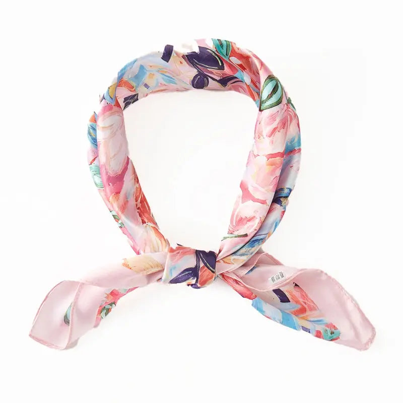 Abstract Floral Print Square Bandana Scarf - Blush - SCARVES