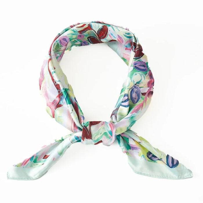 Abstract Floral Print Square Bandana Scarf - Green