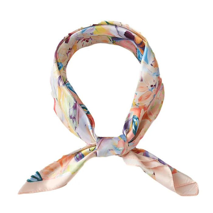 Abstract Floral Print Square Bandana Scarf - Peach