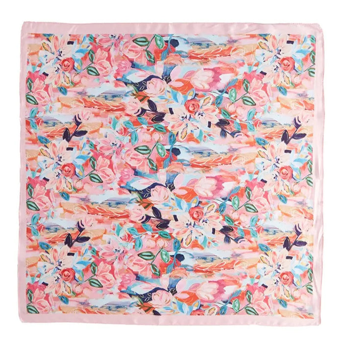 Abstract Floral Print Square Bandana Scarf - SCARVES