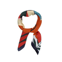 Colorful Abstract Flower Print Square Scarf tied in a stylish loop for versatile fashion