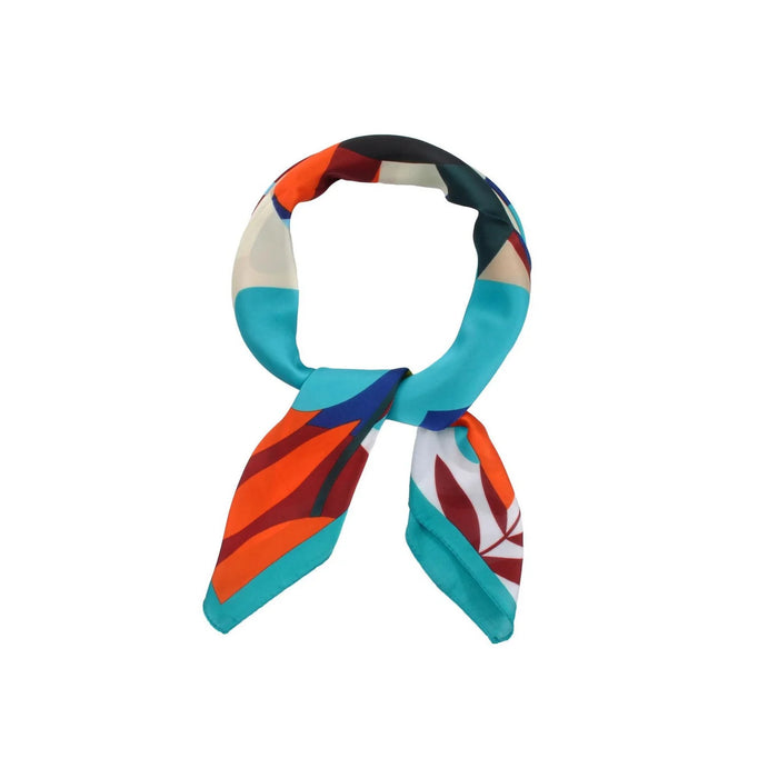 Abstract Flower Print Square Scarf - Teal