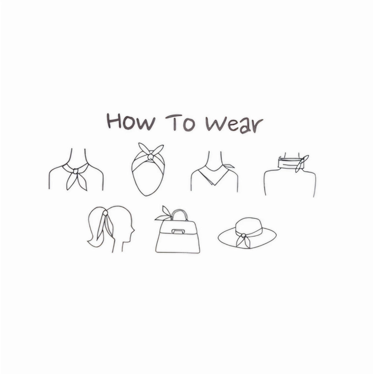 Simple sketch demonstrating stylish ways to wear an Abstract Satin Scarf