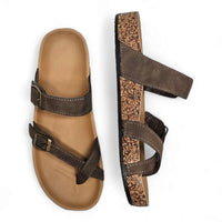 Brown leather Adjustable Birk Sandals with cork soles and adjustable straps