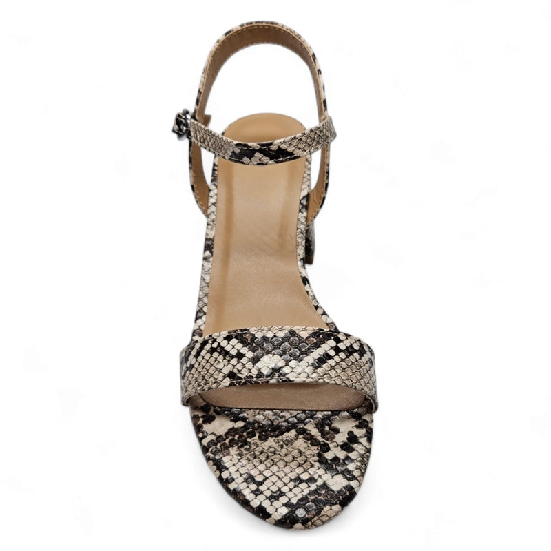 Snake print Ageless Quarter Strap Block Heel sandal with ankle strap and block heel