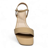 Beige leather Like Air Sandal with square toe and ankle strap for comfort and style