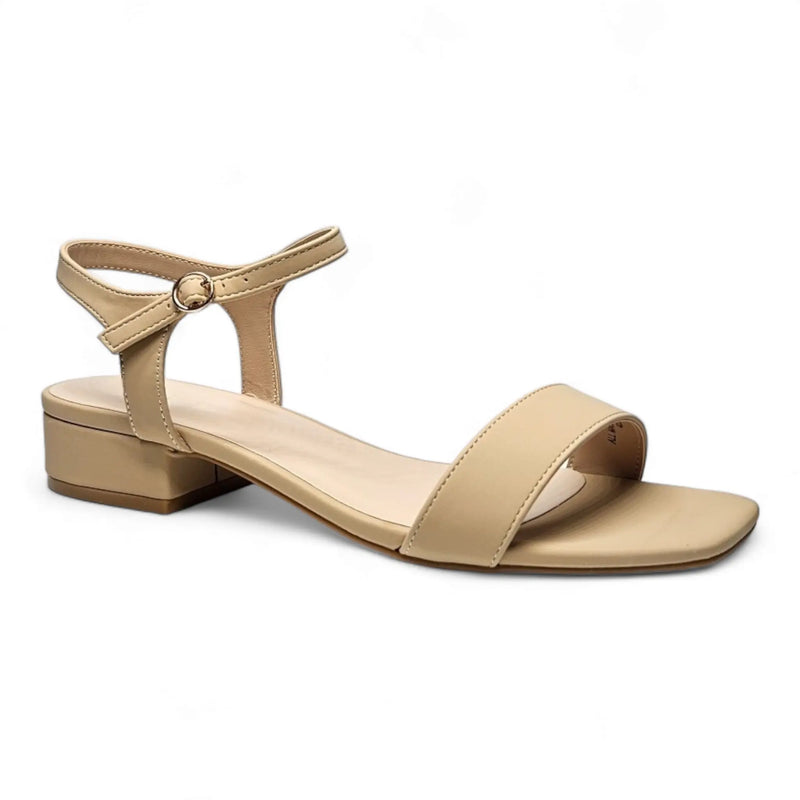 Beige low-heeled Like Air Sandal with ankle strap and simple toe strap design