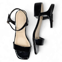 Pair of black patent leather strappy sandals, Like Air Sandal with low heels