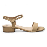 Beige leather Like Air Sandal with low block heel and ankle strap for stylish comfort