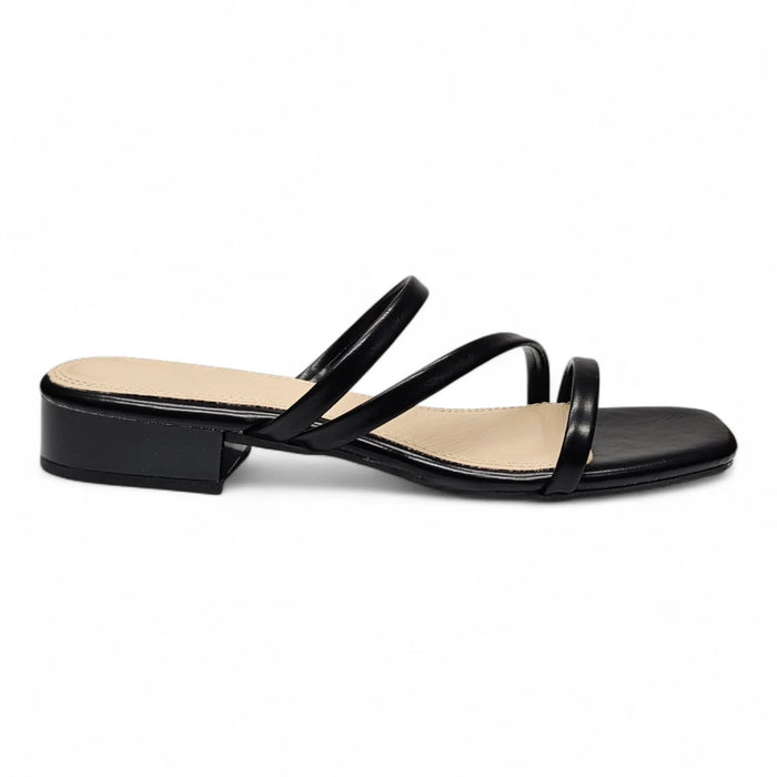 Airy Strappy Square Toe Block Heel Sandals - Black