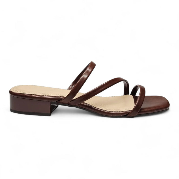 Airy Strappy Square Toe Block Heel Sandals Brown / 5.5 HEELS