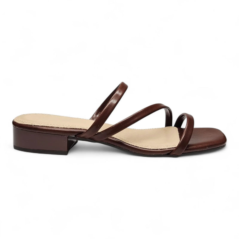 Airy Strappy Square Toe Block Heel Sandals Brown / 5.5 HEELS