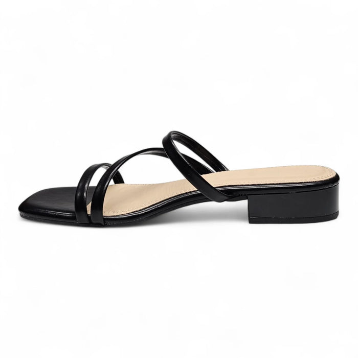 Airy Strappy Square Toe Block Heel Sandals - Black