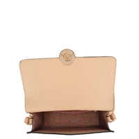 Beige leather Angelica Crossbody Bag with decorative circular clasp on top