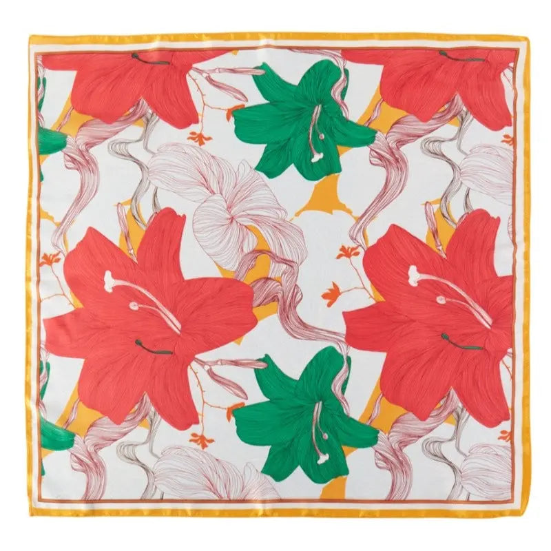 Assorted Lily Flower Print Scarf - Red - SCARVES