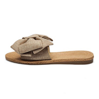 Athena Big Bow Linen Slide - SLIP-ONS & FLATS