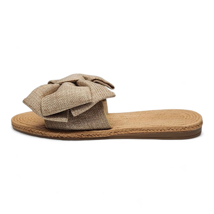 Athena Big Bow Linen Slide - SLIP-ONS & FLATS