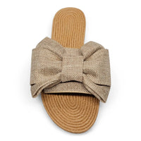 Athena Big Bow Linen Slide - SLIP-ONS & FLATS