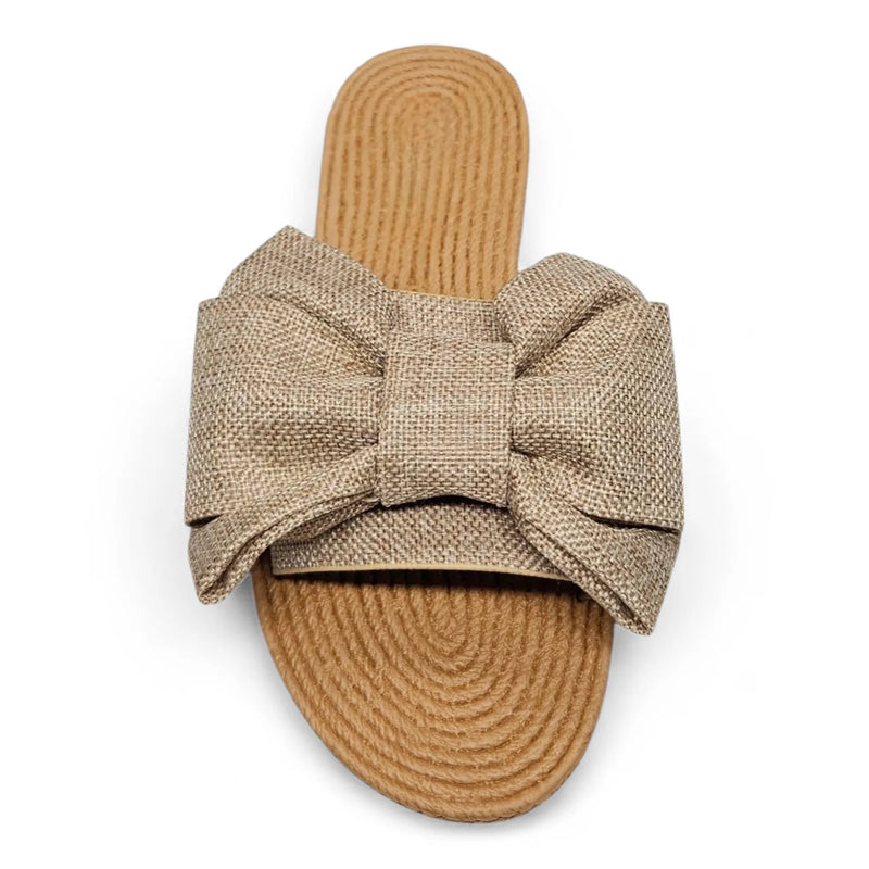 Athena Big Bow Linen Slide - SLIP-ONS & FLATS