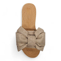 Athena Big Bow Linen Slide - SLIP-ONS & FLATS