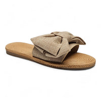 Athena Big Bow Linen Slide - SLIP-ONS & FLATS