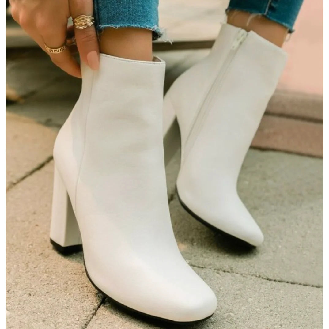 White Awake Block Bootie ankle boots with chunky heel for stylish comfort