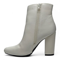 White leather Awake Block Bootie with chunky heel and side zipper detail