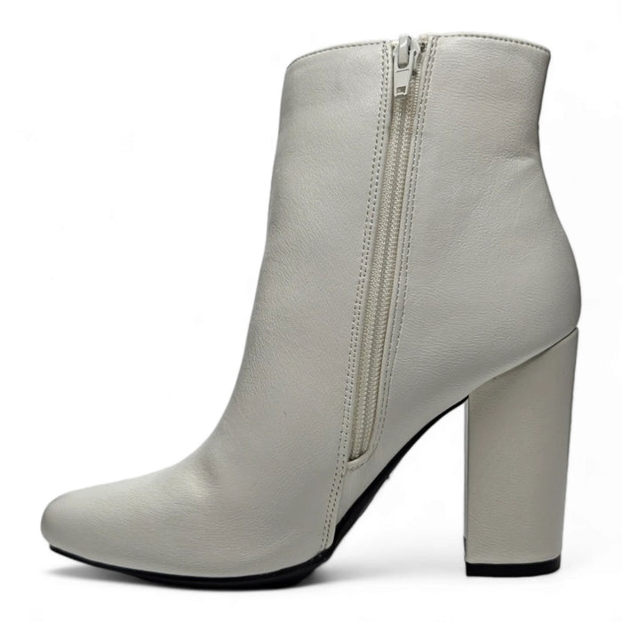 White leather Awake Block Bootie with chunky heel and side zipper detail