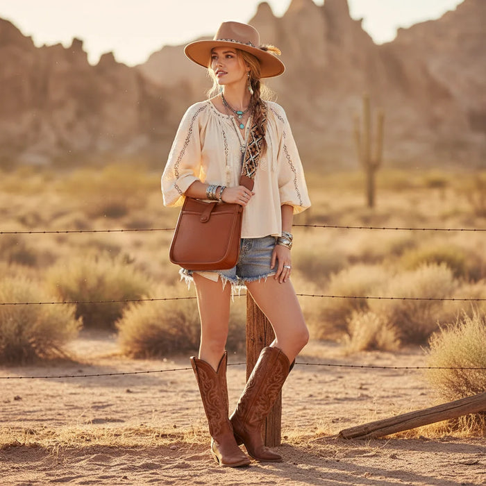 Aztec Guitar Strap Hobo Crossbody Bag - Brown