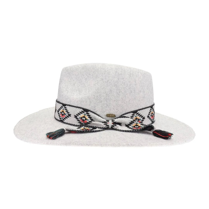 Aztec Trim Band Vegan Fabric C.C Panama Hat - Dove