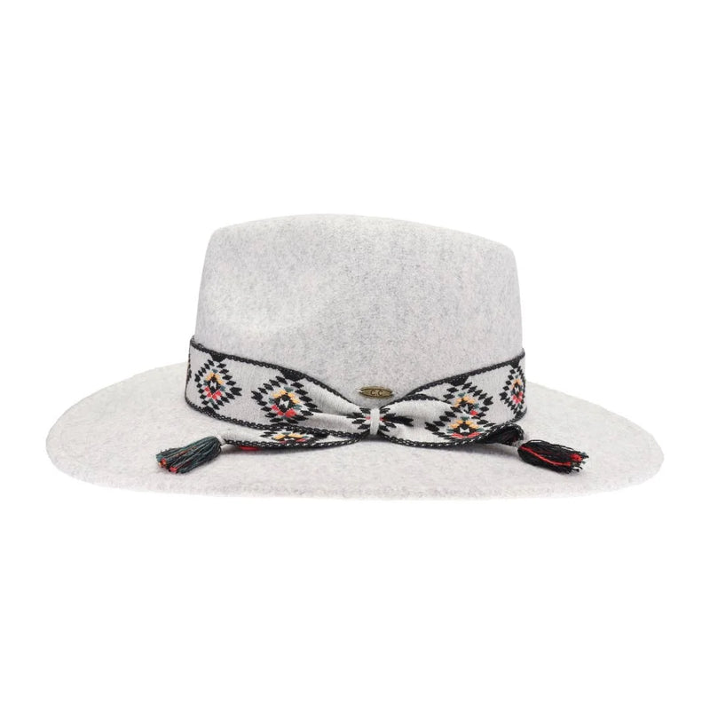 Aztec Trim Band Vegan Fabric C.C Panama Hat - Dove - FELT HAT