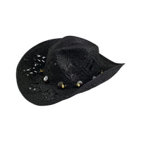 Stylish Black Cowgirl Hat with Cutouts and Beaded Accents for Beach Cowgirl Fashion