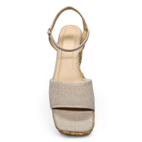 Beige Summer Day Platform sandal with ankle strap and textured front strap