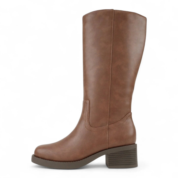 Belvin Square Toe Block Heel Tall Boot - Cognac
