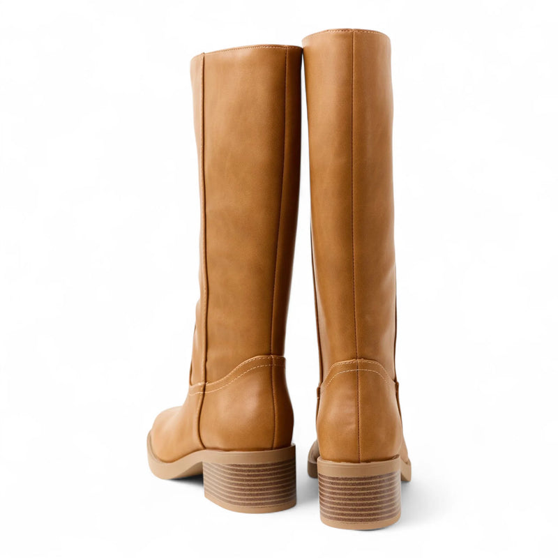 Belvin Square Toe Block Heel Tall Boot - BOOTS