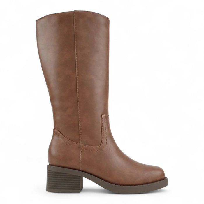 Belvin Square Toe Block Heel Tall Boot - Cognac