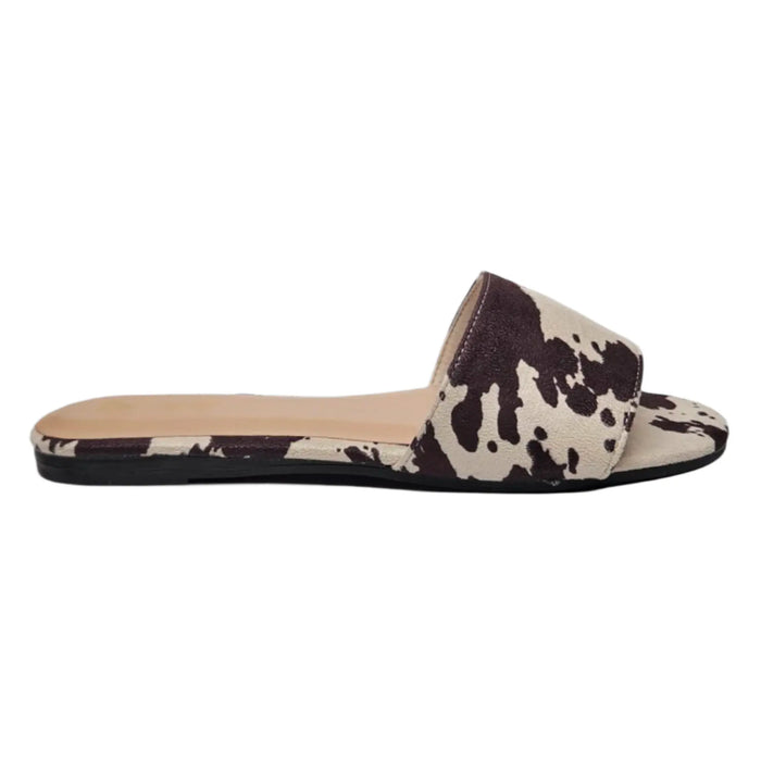 Best Wide Band Cow Faux Slides featuring stylish cow-print slide sandals