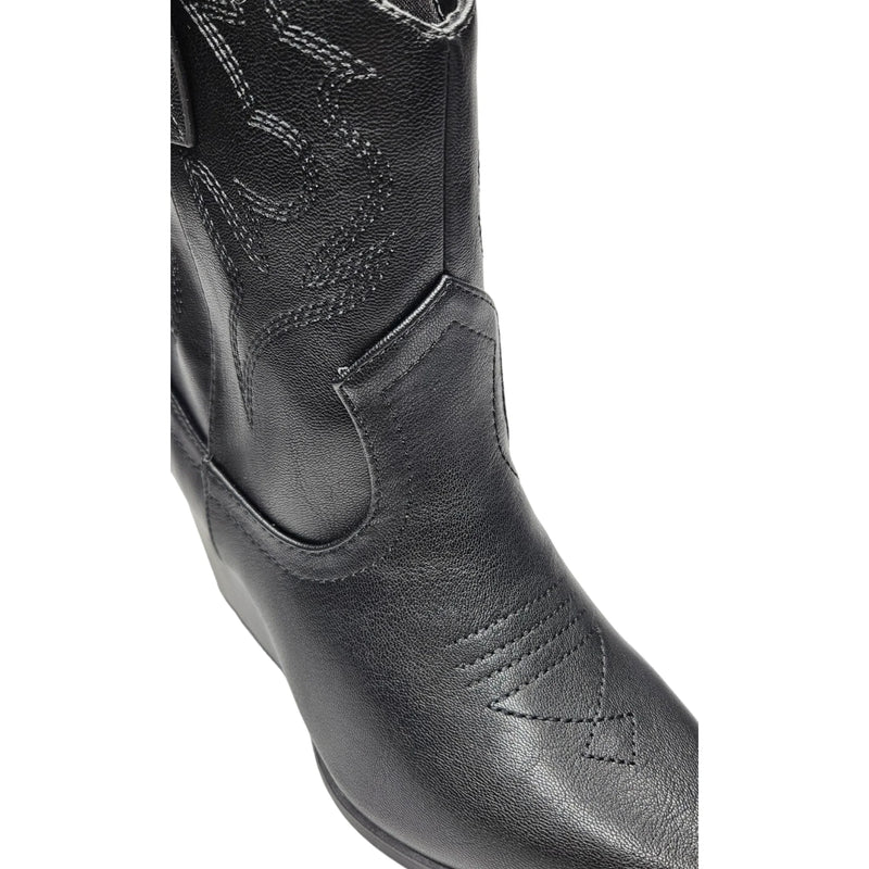 Black leather Blazing Cowgirl Bootie featuring decorative stitching on the shaft