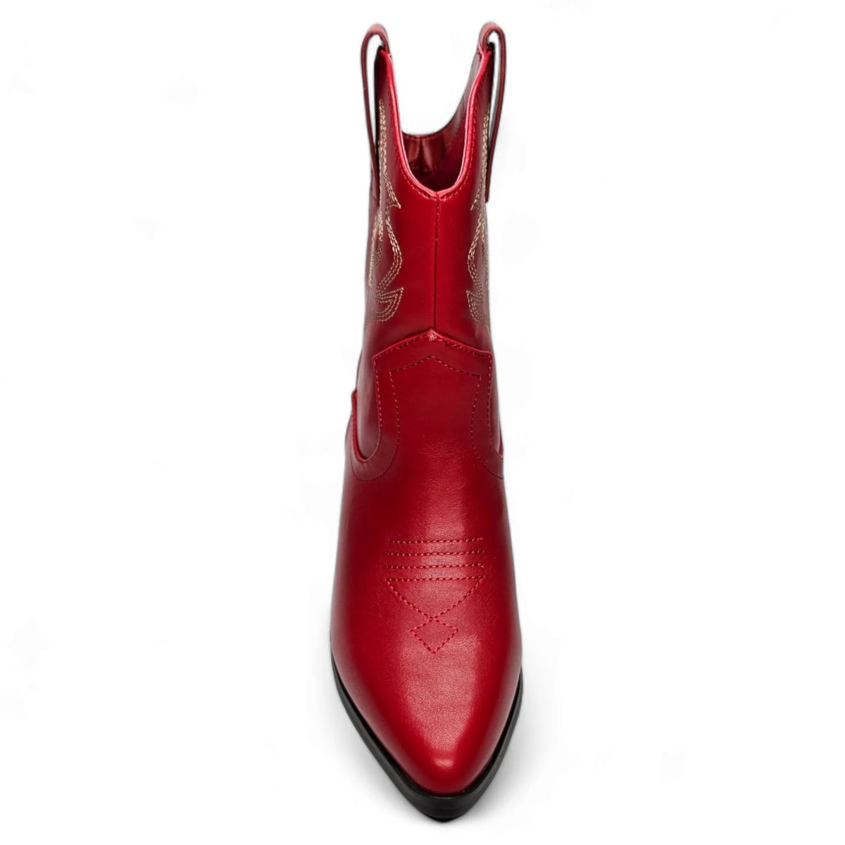 Red leather cowboy boot with pointed toe and high shaft for the Blazing Cowgirl Bootie