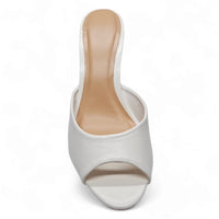 White open-toe Blazing Mule Sandal heel shoe for stylish summer outfits