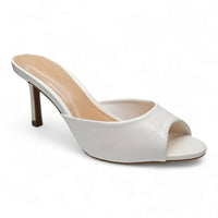 White leather peep-toe Blazing Mule Sandal with slim stiletto heel for stylish comfort