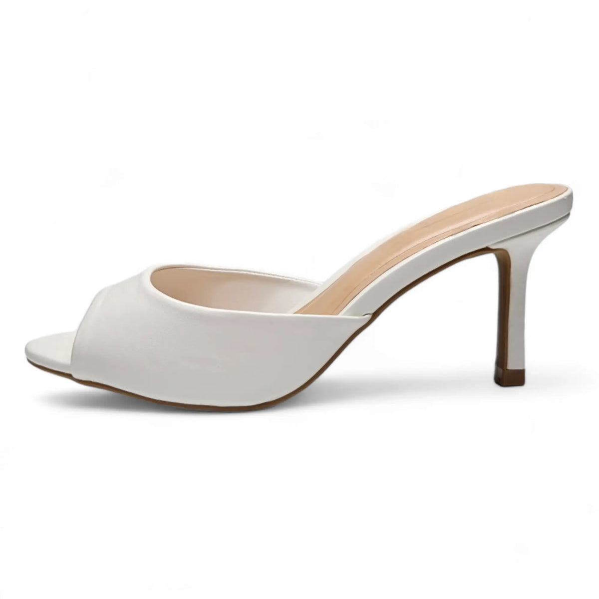 White Blazing Mule Sandal with a slim stiletto heel perfect for stylish looks