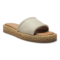 Beige leather slide sandal from Steve Madden Boardwalk Raffia Flatform collection